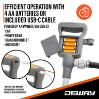 Deway Automatic Fuel Transfer Pump, Powerful AA Battery Powered with USB-C Power Option, 51" Extra Long Hose Fits All Size Cans, Portable Liquid Pump Transfers at 3.8 Gal/Minute