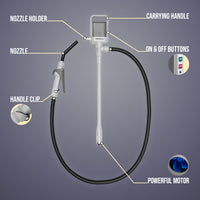 DEWAY Automatic Fuel Transfer Pump with Nozzle for Quick Flow Control & Stop, Heavy Duty Rubber Hose, 3X More Powerful D Battery Powered, Fits All Size Cans, Transfers at 2.4 Gal/Minute