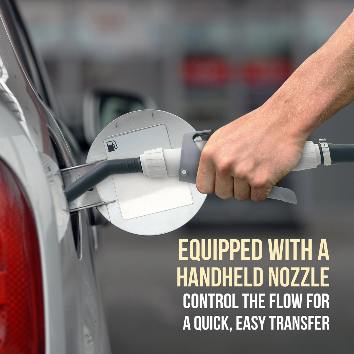 DEWAY Automatic Fuel Transfer Pump with Nozzle for Quick Flow Control & Stop, Heavy Duty Rubber Hose, 3X More Powerful D Battery Powered, Fits All Size Cans, Transfers at 2.4 Gal/Minute