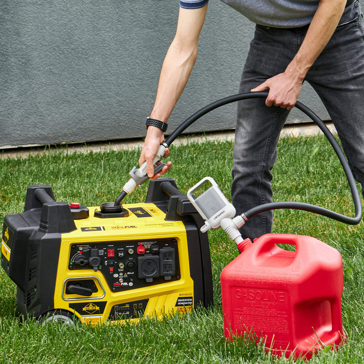 DEWAY Automatic Fuel Transfer Pump with Nozzle for Quick Flow Control & Stop, Heavy Duty Rubber Hose, 3X More Powerful D Battery Powered, Fits All Size Cans, Transfers at 2.4 Gal/Minute