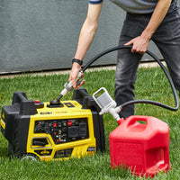 DEWAY Automatic Fuel Transfer Pump with Nozzle for Quick Flow Control & Stop, Heavy Duty Rubber Hose, 3X More Powerful D Battery Powered, Fits All Size Cans, Transfers at 2.4 Gal/Minute