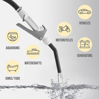 DEWAY Automatic Fuel Transfer Pump with Nozzle for Quick Flow Control & Stop, Heavy Duty Rubber Hose, 3X More Powerful D Battery Powered, Fits All Size Cans, Transfers at 2.4 Gal/Minute