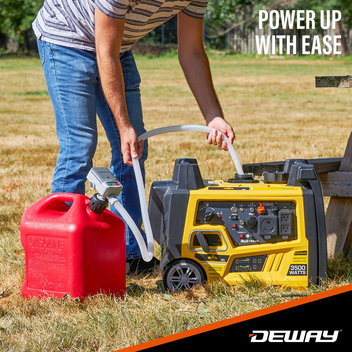 DeWay Fuel Transfer Pump for Gas Can with Basic Clip-On Nozzle | Fast 2.4GPM Flow Rate, Long 51” Tube, Easy 4 AA Battery Power & 3 Fuel Can Adapters for Gasoline, Kerosene, Diesel & Non-Potable Water