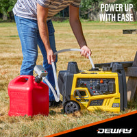 DeWay Fuel Transfer Pump for Gas Can with Basic Clip-On Nozzle | Fast 2.4GPM Flow Rate, Long 51” Tube, Easy 4 AA Battery Power & 3 Fuel Can Adapters for Gasoline, Kerosene, Diesel & Non-Potable Water