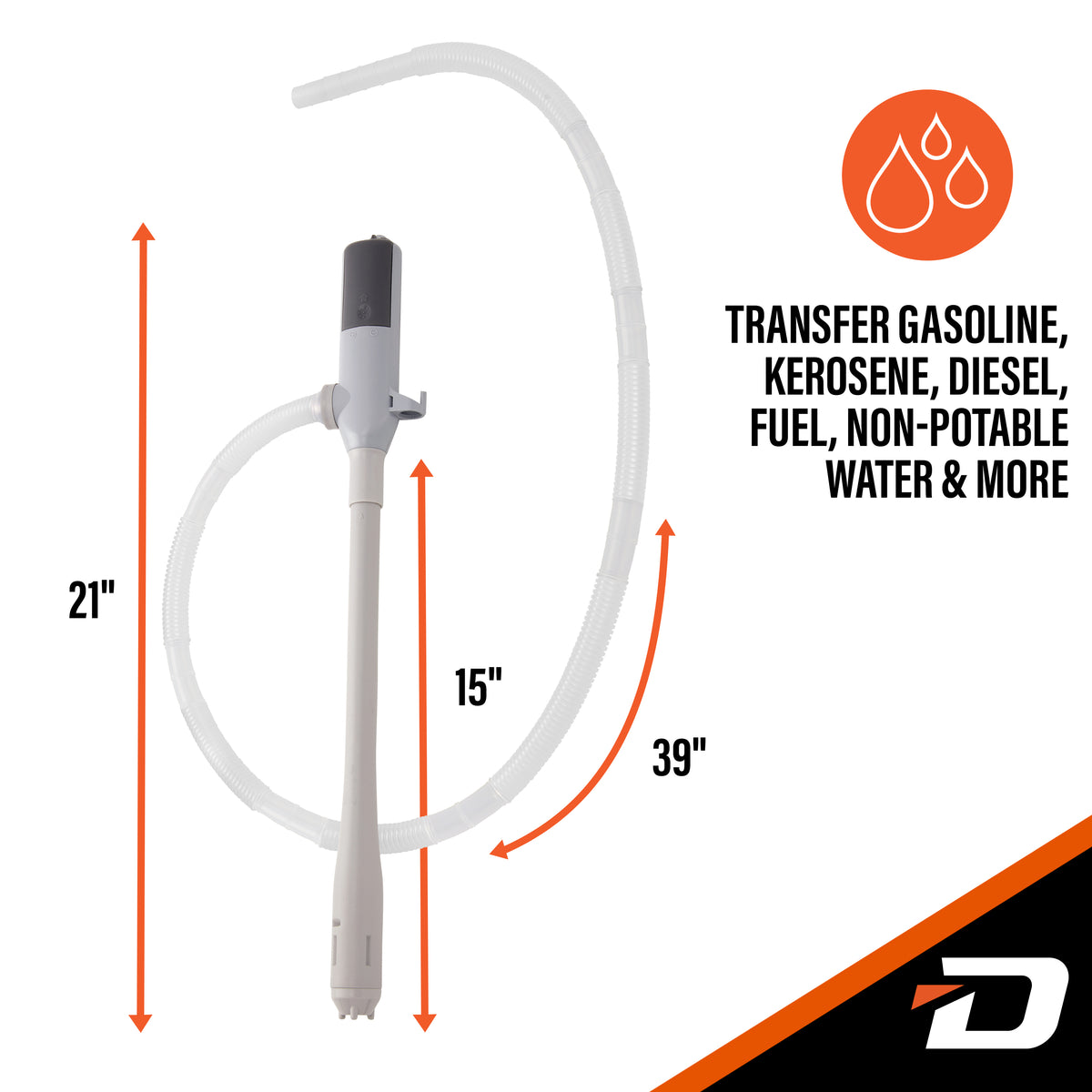 Deway Automatic Fuel Transfer Pump - AA Battery Powered, Extra Long Hose Fits All Size Cans, Portable Liquid Pump Transfers Gasoline, Water & More at 2.6 Gal/Minute
