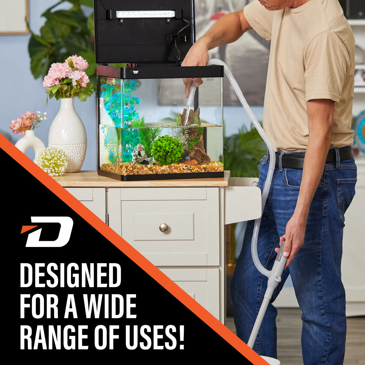 Deway Automatic Fuel Transfer Pump - AA Battery Powered, Extra Long Hose Fits All Size Cans, Portable Liquid Pump Transfers Gasoline, Water & More at 2.6 Gal/Minute