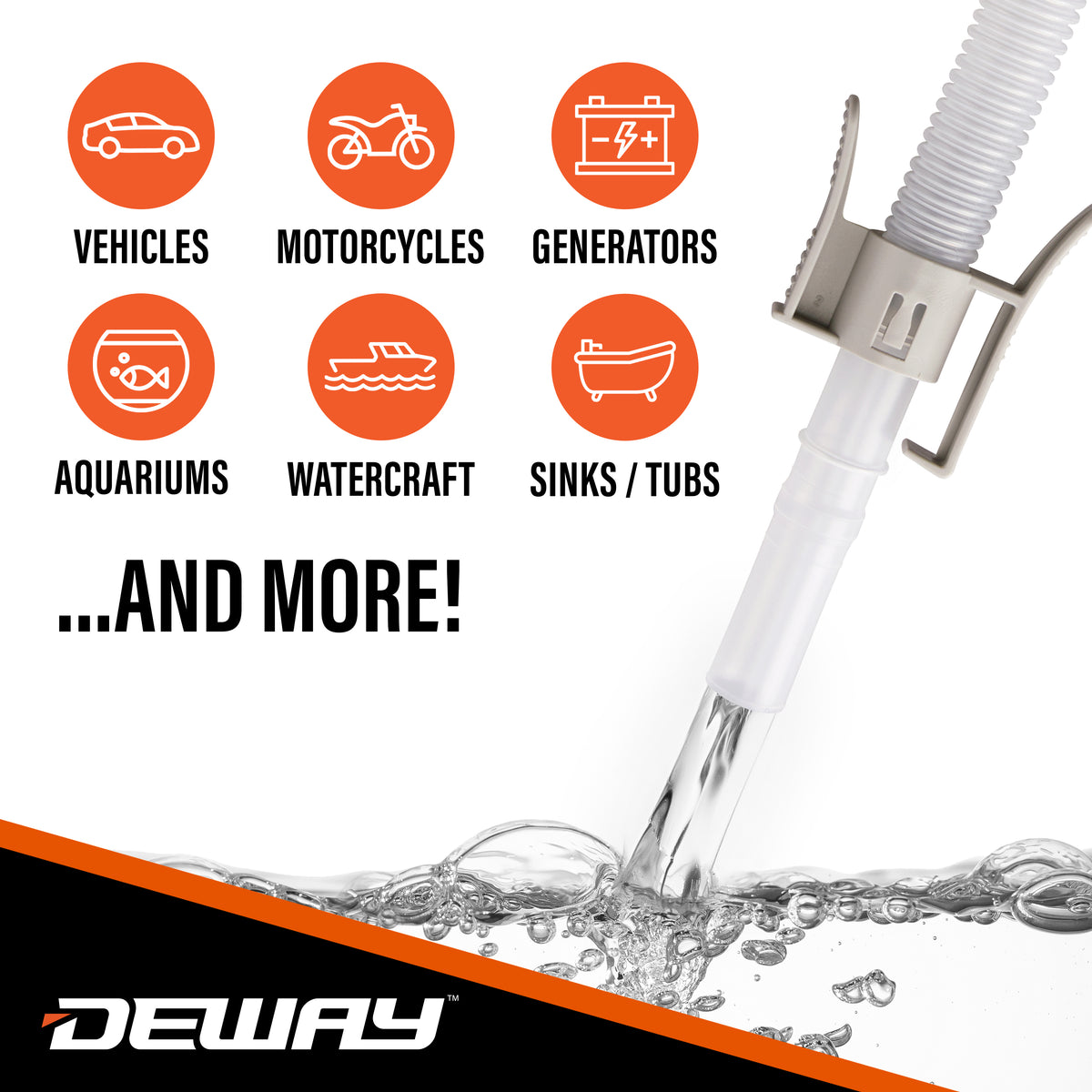 Deway Automatic Fuel Transfer Small 15" Pump - Powerful D Battery Powered, 39" Extra Long Hose Fits All Size Cans, Portable Liquid Pump Transfers Gasoline, Water & More at 2.6 Gal/Minute