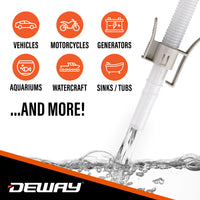Deway Automatic Fuel Transfer Small 15" Pump - Powerful D Battery Powered, 39" Extra Long Hose Fits All Size Cans, Portable Liquid Pump Transfers Gasoline, Water & More at 2.6 Gal/Minute