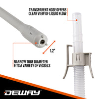Deway Automatic Fuel Transfer Small 15" Pump - Powerful D Battery Powered, 39" Extra Long Hose Fits All Size Cans, Portable Liquid Pump Transfers Gasoline, Water & More at 2.6 Gal/Minute