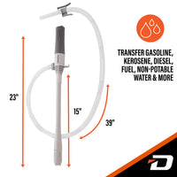 Deway Automatic Fuel Transfer Small 15" Pump - Powerful D Battery Powered, 39" Extra Long Hose Fits All Size Cans, Portable Liquid Pump Transfers Gasoline, Water & More at 2.6 Gal/Minute