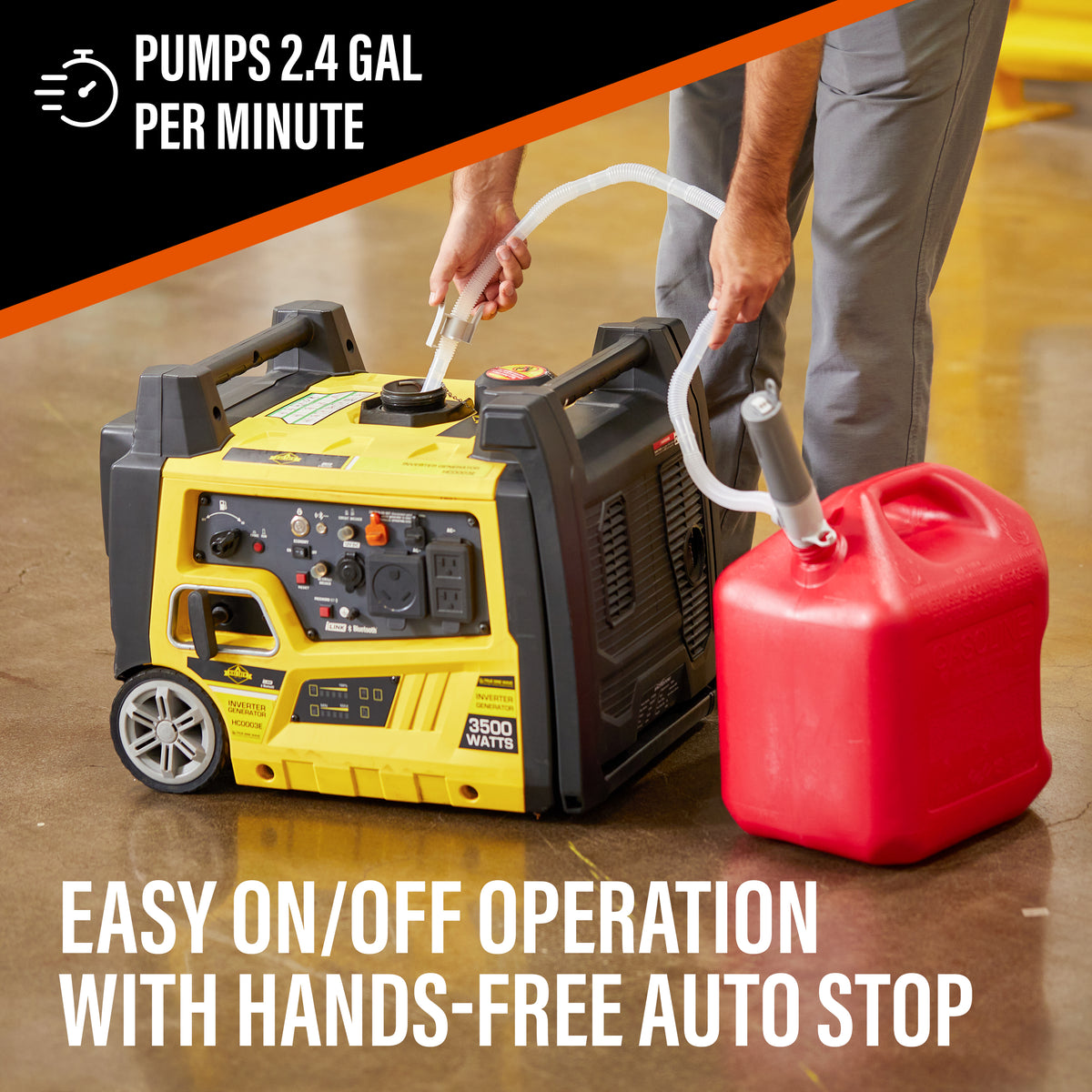 Deway Automatic Fuel Transfer Small 15" Pump - Powerful D Battery Powered, 39" Extra Long Hose Fits All Size Cans, Portable Liquid Pump Transfers Gasoline, Water & More at 2.6 Gal/Minute