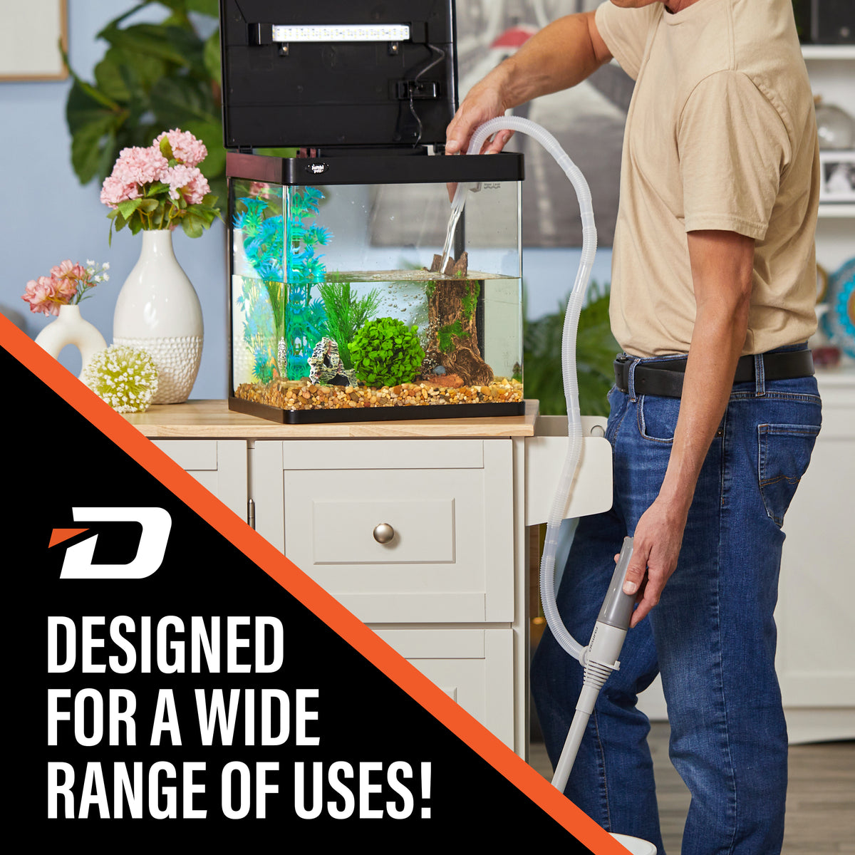 Deway Automatic Fuel Transfer Small 15" Pump - Powerful D Battery Powered, 39" Extra Long Hose Fits All Size Cans, Portable Liquid Pump Transfers Gasoline, Water & More at 2.6 Gal/Minute