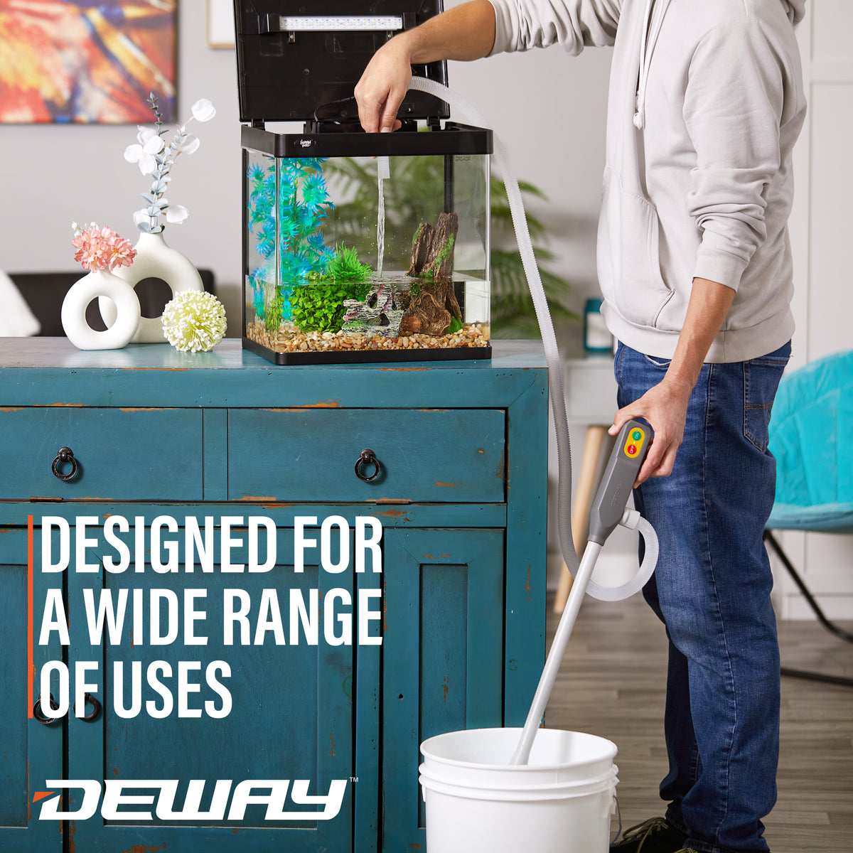 DeWay Battery-Powered Stick Fuel Transfer Pump with Fast 3.2GPM Flow Rate & 51” Clear Transfer Hose for Hands-Free Use | Fits Most Gas Cans for Pumping Gasoline, Kerosene, Diesel & Non-Potable Water