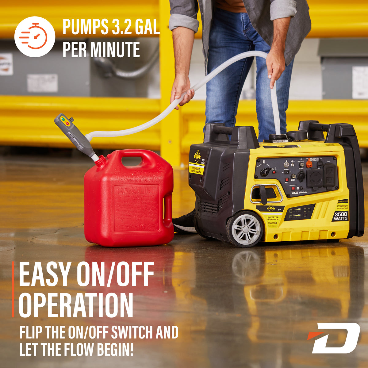 DeWay Battery-Powered Stick Fuel Transfer Pump with Fast 3.2GPM Flow Rate & 51” Clear Transfer Hose for Hands-Free Use | Fits Most Gas Cans for Pumping Gasoline, Kerosene, Diesel & Non-Potable Water