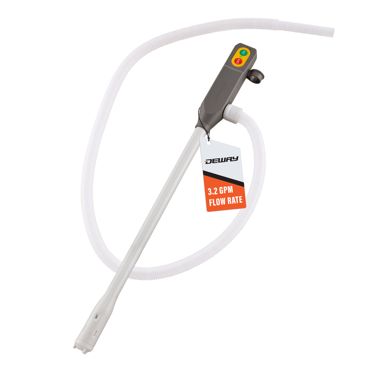 DeWay Battery-Powered Stick Fuel Transfer Pump with Fast 3.2GPM Flow Rate & 51” Clear Transfer Hose for Hands-Free Use | Fits Most Gas Cans for Pumping Gasoline, Kerosene, Diesel & Non-Potable Water