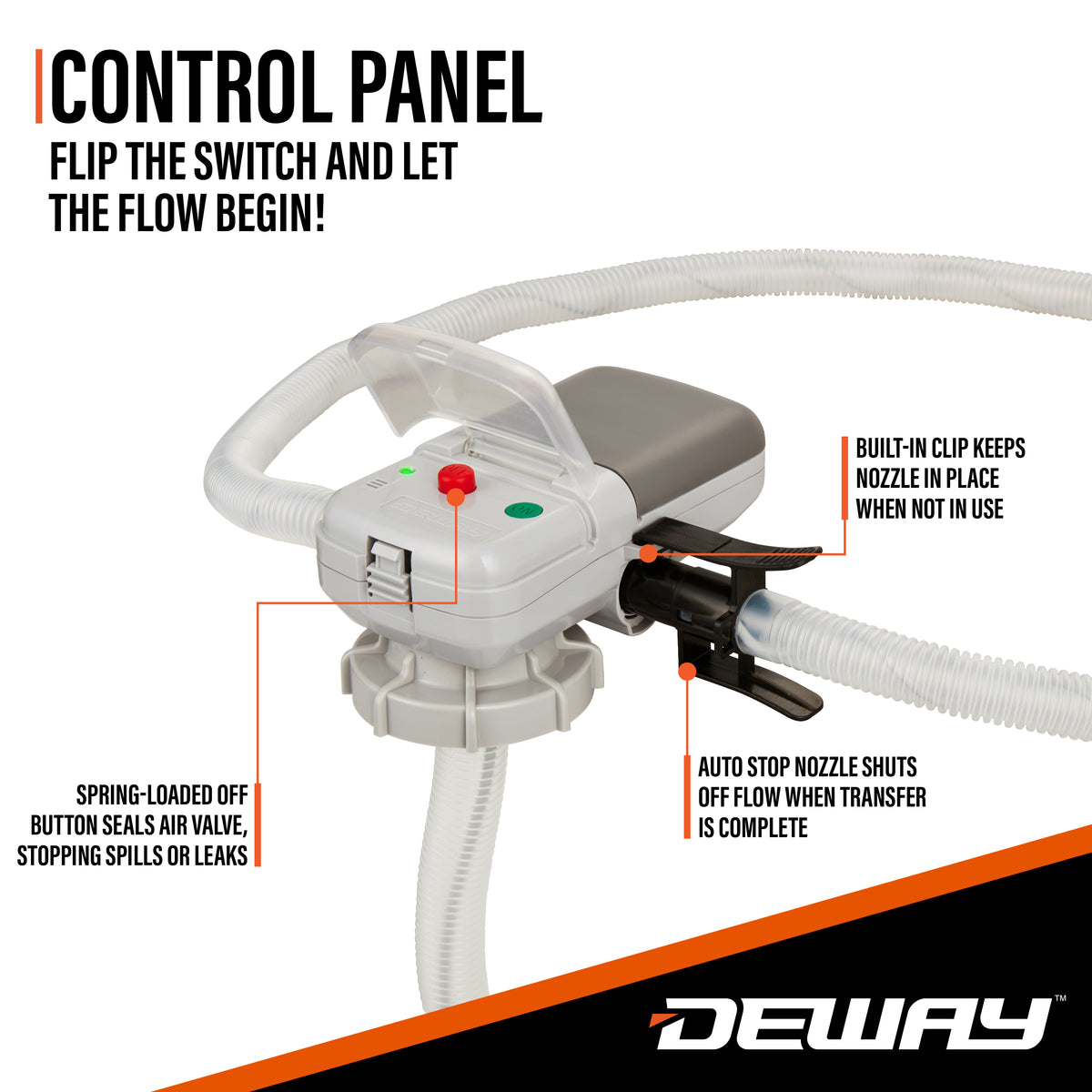 Deway Automatic Fuel Transfer Pump with Auto-Stop, AA Battery Powered, Advanced Adapters For All Size Gas & VP Racing Cans, Extra Long 51" Hose, Portable Liquid Pump for Gasoline, Diesel Fuel