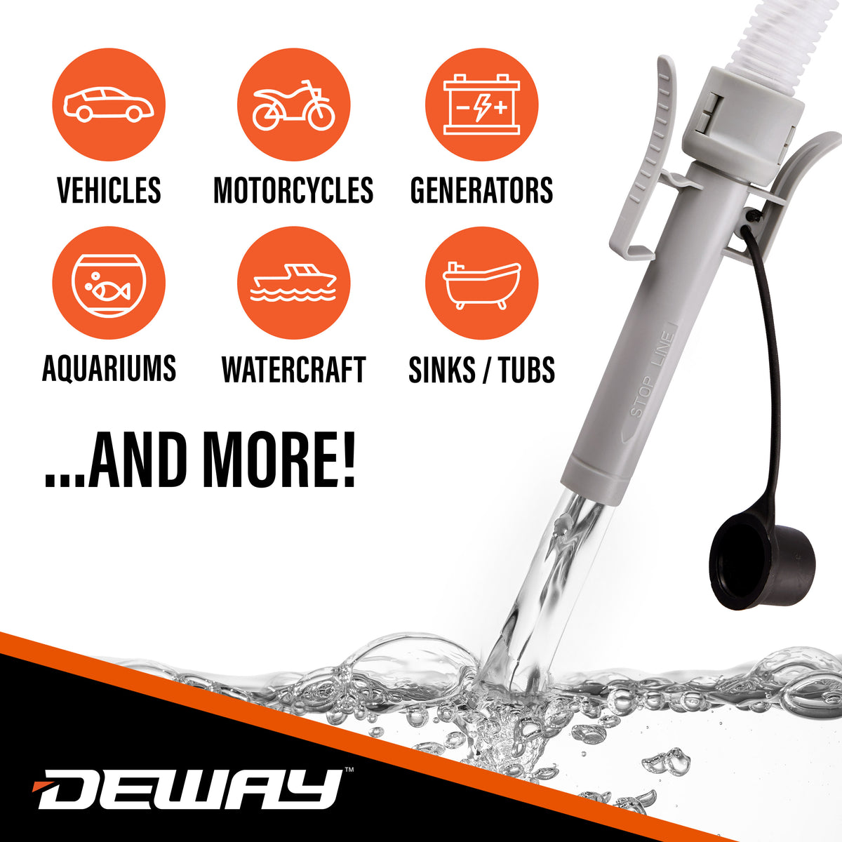 DeWay Battery-Powered Stick Fuel Transfer Pump with Auto-Stop Nozzle, Fast 3.2GPM Flow Rate & 51” Clear Transfer Hose, Fits Most Gas Cans for Pumping Gasoline, Kerosene, Diesel & Non-Potable Water