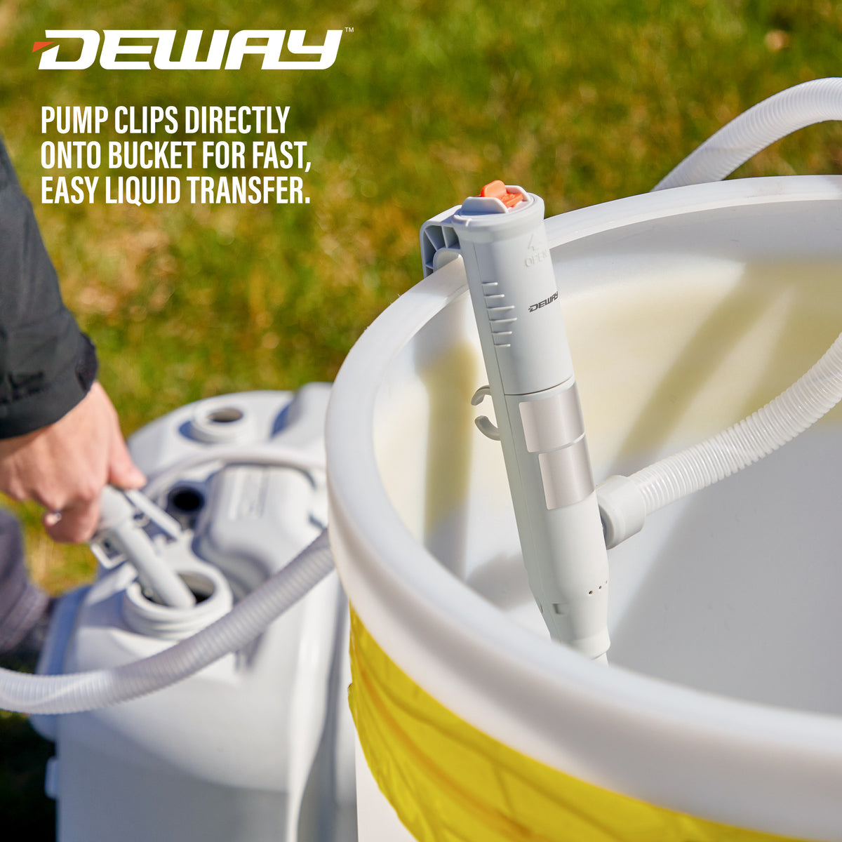 DeWay Battery-Powered Stick Fuel Transfer Pump with Auto-Stop Nozzle, Fast 3.2GPM Flow Rate & 51” Clear Transfer Hose, Fits Most Gas Cans for Pumping Gasoline, Kerosene, Diesel & Non-Potable Water