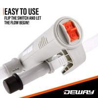 DeWay Battery-Powered Stick Fuel Transfer Pump with Auto-Stop Nozzle, Fast 3.2GPM Flow Rate & 51” Clear Transfer Hose, Fits Most Gas Cans for Pumping Gasoline, Kerosene, Diesel & Non-Potable Water