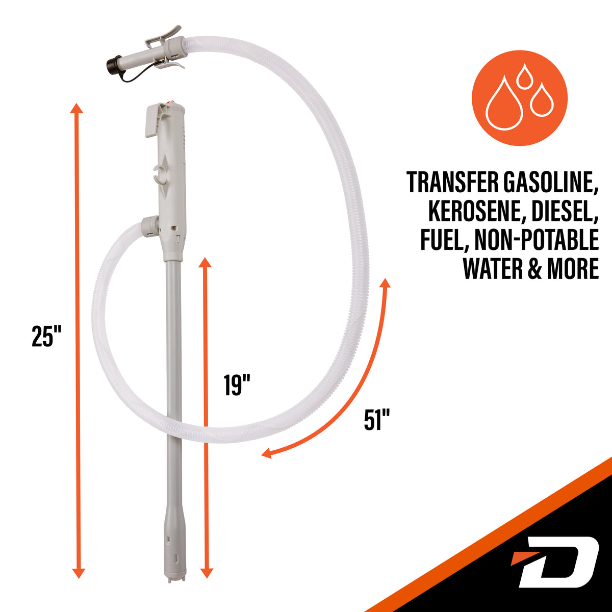 DeWay Battery-Powered Stick Fuel Transfer Pump with Auto-Stop Nozzle, Fast 3.2GPM Flow Rate & 51” Clear Transfer Hose, Fits Most Gas Cans for Pumping Gasoline, Kerosene, Diesel & Non-Potable Water