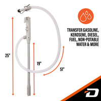 DeWay Battery-Powered Stick Fuel Transfer Pump with Auto-Stop Nozzle, Fast 3.2GPM Flow Rate & 51” Clear Transfer Hose, Fits Most Gas Cans for Pumping Gasoline, Kerosene, Diesel & Non-Potable Water