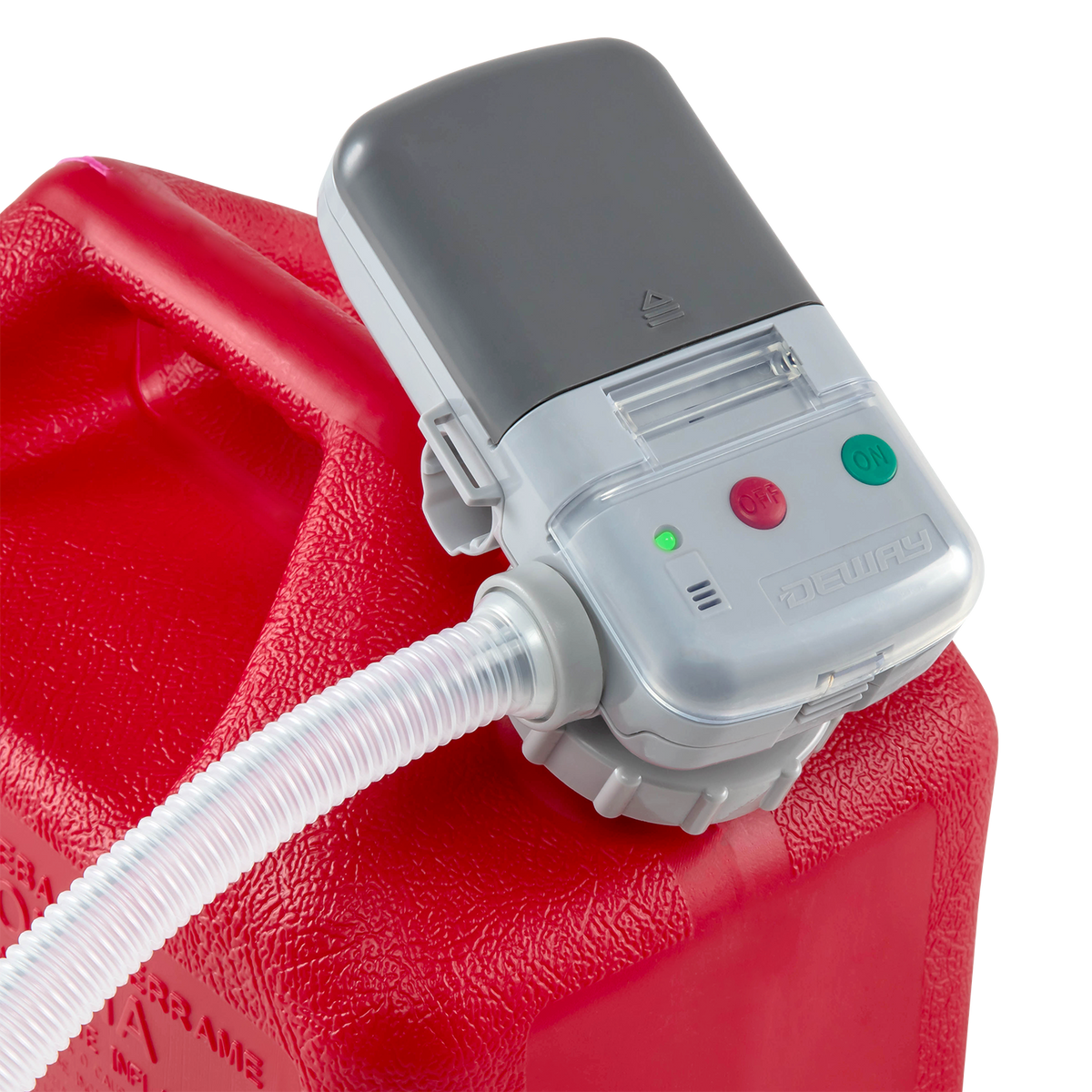 DeWay Fuel Transfer Pump for Gas Can with Precision Auto-Shutoff Nozzle | Fast 2.4GPM Flow Rate, Long 51” Hose, 4 AA Battery Power & 3 Fuel Adapters for Gasoline, Kerosene, Diesel & Non-Potable Water