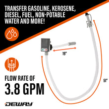 Load image into Gallery viewer, DeWay Gas Can Fuel Transfer Pump w/Auto Stop &amp; Beep | Fast 3.8 GPM Flow Rate, 51” Hose, Storage Bag &amp; 3 Can Adapters for Gasoline, Kerosene, Diesel &amp; Non-Potable Water | USB-C Cable &amp; Battery Power
