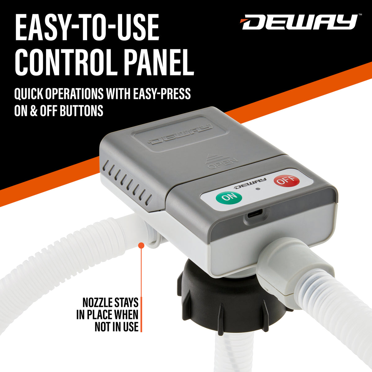DeWay Gas Can Fuel Transfer Pump | Ultra Fast 3.8 GPM Flow Rate, Long 51” Hose, Storage Bag & 3 Can Adapters for Gasoline, Kerosene, Diesel & Non-Potable Water | USB-C Cable or Battery Power