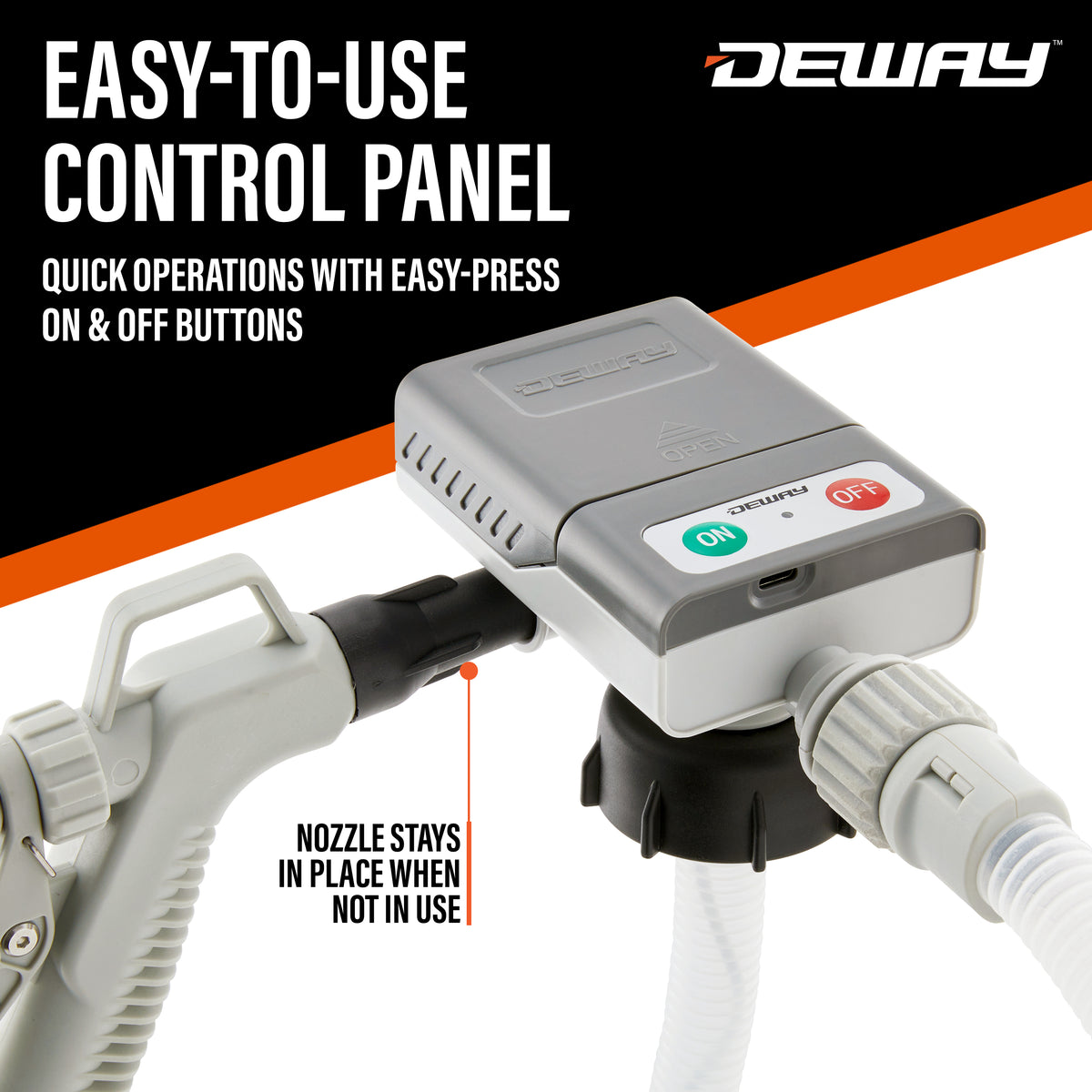 DeWay Gas Can Fuel Transfer Pump with Trigger Nozzle | Fast 3.8 GPM Flow Rate, 51” Hose & 3 Can Adapters for Gasoline, Kerosene, Diesel & Non-Potable Water | USB-C Cable or Battery Power