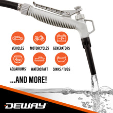 Load image into Gallery viewer, DeWay Gas Can Fuel Transfer Pump with Trigger Nozzle | Fast 3.8 GPM Flow Rate, 51” Rubber Hose &amp; 4 Can Adapters for Gasoline, Kerosene, Diesel &amp; Non-Potables | USB-C Cable &amp; Battery Power

