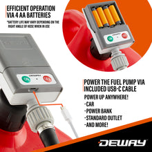 Load image into Gallery viewer, DeWay Gas Can Fuel Transfer Pump with Trigger Nozzle | Fast 3.8 GPM Flow Rate, 51” Rubber Hose &amp; 4 Can Adapters for Gasoline, Kerosene, Diesel &amp; Non-Potables | USB-C Cable &amp; Battery Power
