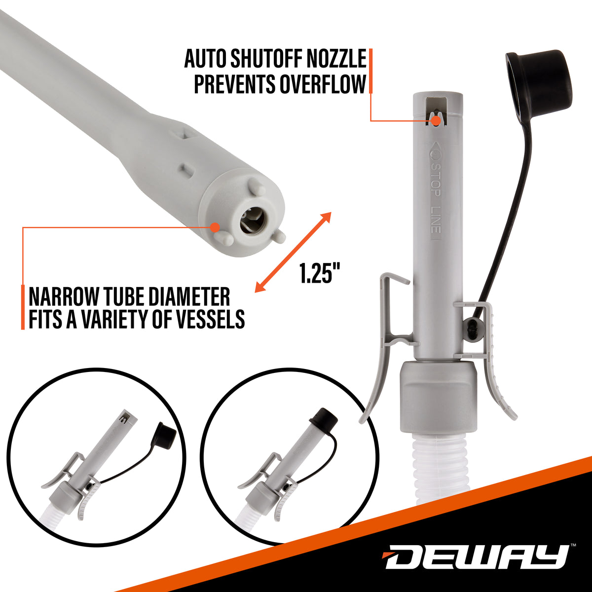 Deway Automatic Fuel Transfer Pump with Auto-Stop and Beep, Powerful AA Battery Powered with USB-C Power Option, 51" Extra Long Hose Fits All Size Cans, Portable Pump Transfers at 3.8 Gal/Minute
