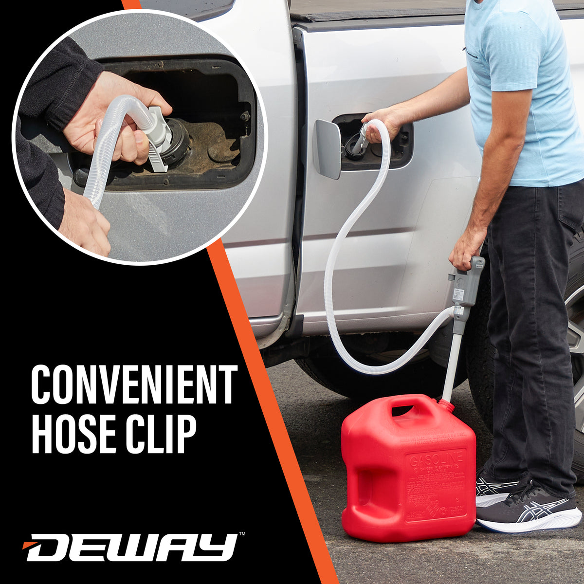 Deway Automatic Fuel Transfer Pump with Auto-Stop and Beep, Powerful AA Battery Powered with USB-C Power Option, 51" Extra Long Hose Fits All Size Cans, Portable Pump Transfers at 3.8 Gal/Minute