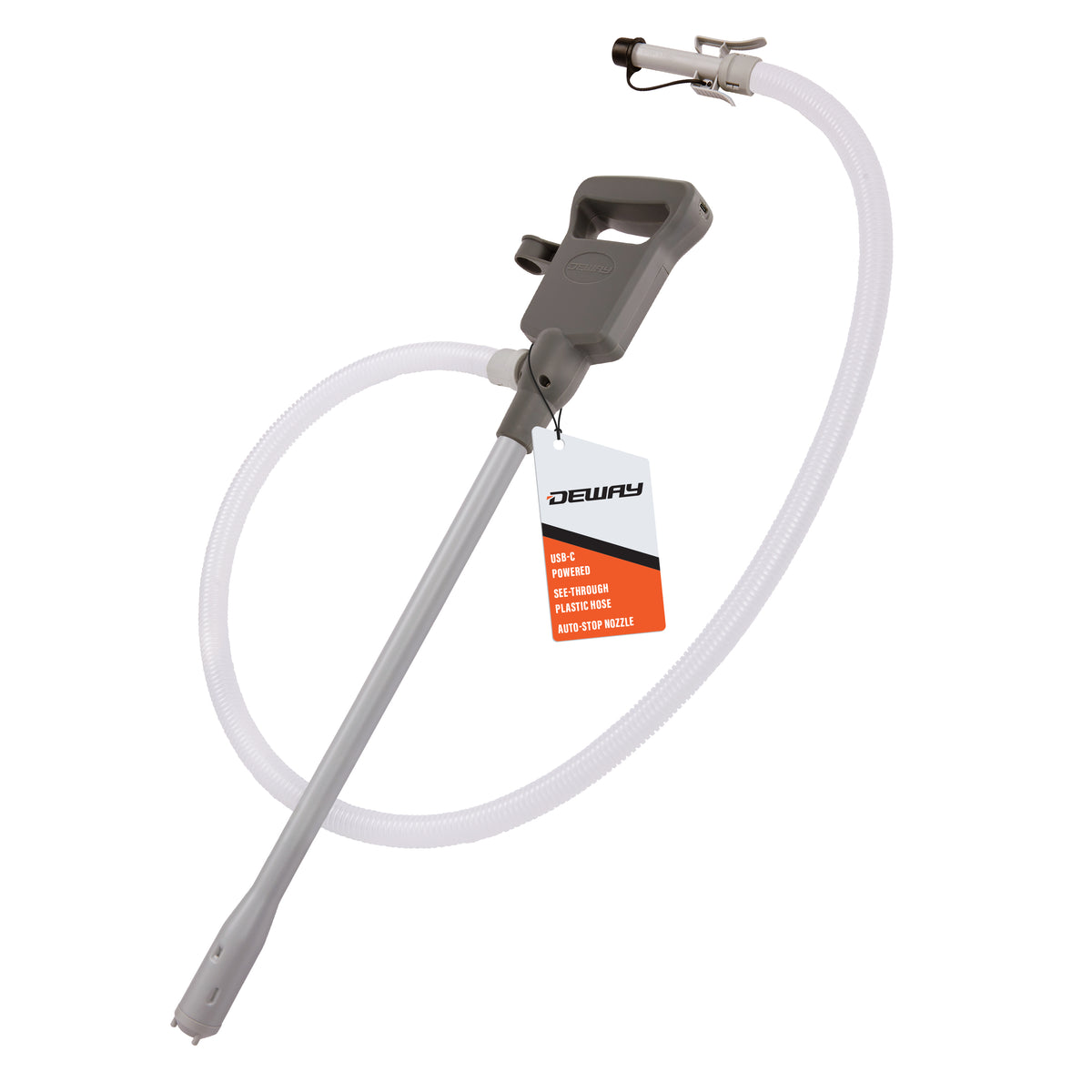 Deway Automatic Fuel Transfer Pump with Auto-Stop and Beep, Powerful AA Battery Powered with USB-C Power Option, 51" Extra Long Hose Fits All Size Cans, Portable Pump Transfers at 3.8 Gal/Minute