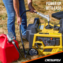 Load image into Gallery viewer, DeWay Fuel Transfer Pump for Gas Can with Manual Hand Trigger Nozzle | Fast 2.4GPM Flow Rate, 51” Heavy Rubber Hose, 4 AA Battery Power &amp; 3 Adapters for Gasoline, Kerosene, Diesel &amp; Non-Potable Wate
