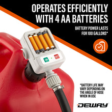 Load image into Gallery viewer, DeWay Fuel Transfer Pump for Gas Can with Manual Hand Trigger Nozzle | Fast 2.4GPM Flow Rate, 51” Heavy Rubber Hose, 4 AA Battery Power &amp; 3 Adapters for Gasoline, Kerosene, Diesel &amp; Non-Potable Wate
