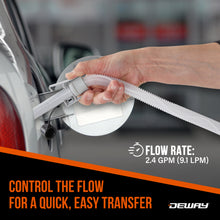 Load image into Gallery viewer, DeWay Fuel Transfer Pump for Gas Can with Precision Auto-Shutoff Nozzle | Fast 2.4GPM Flow Rate, Long 51” Hose, 4 AA Battery Power &amp; 3 Fuel Adapters for Gasoline, Kerosene, Diesel &amp; Non-Potable Water
