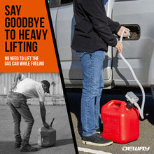 Load image into Gallery viewer, DeWay Fuel Transfer Pump for Gas Can with Precision Auto-Shutoff Nozzle | Fast 2.4GPM Flow Rate, Long 51” Hose, 4 AA Battery Power &amp; 3 Fuel Adapters for Gasoline, Kerosene, Diesel &amp; Non-Potable Water
