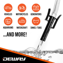 Load image into Gallery viewer, Deway Automatic Fuel Transfer Small 15 Inch Pump with Auto-Stop, Powerful D Battery Powered, 39 Inch Extra Long Hose, Portable Liquid Pump Transfers Gasoline, Water &amp; More - 2.4 Gal/Minute
