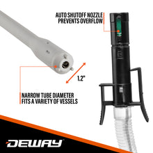 Load image into Gallery viewer, Deway Automatic Fuel Transfer Small 15&quot; Pump with Auto-Stop &amp; Beep, Powerful D Battery Powered, 39&quot; Extra Long Hose, Portable Liquid Pump Transfers Gasoline, Water &amp; More at 2.4 Gal/Minute
