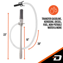 Load image into Gallery viewer, Deway Automatic Fuel Transfer Small 15&quot; Pump with Auto-Stop &amp; Beep, Powerful D Battery Powered, 39&quot; Extra Long Hose, Portable Liquid Pump Transfers Gasoline, Water &amp; More at 2.4 Gal/Minute
