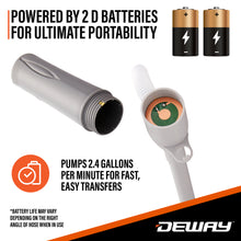 Load image into Gallery viewer, Deway Automatic Fuel Transfer Small 15&quot; Pump with Auto-Stop &amp; Beep, Powerful D Battery Powered, 39&quot; Extra Long Hose, Portable Liquid Pump Transfers Gasoline, Water &amp; More at 2.4 Gal/Minute

